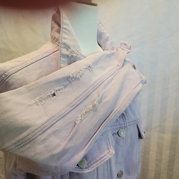 Light Purple Distressed Denim Jacket - Picture 5 of 10